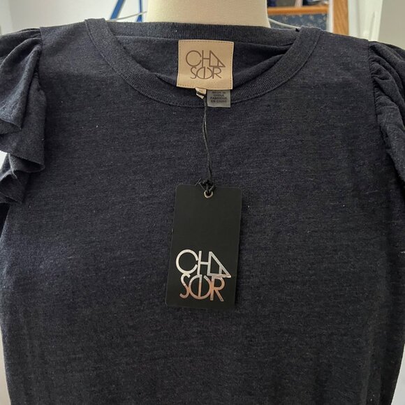 Chaser Size M Sailboat Blue Flutter Sleeve Hi Low Shirttail Shift Mini Dress NWT - Picture 9 of 13